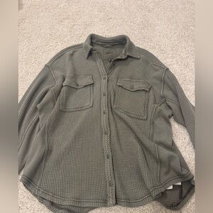 Aerie Olive Waffle Knit Shirt Jacket